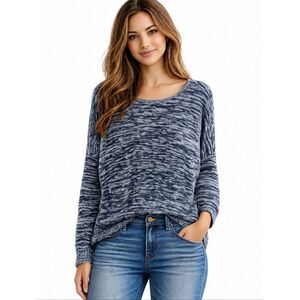 American Eagle Heather Light Gray & Dark Blue Dolman Sleeve Sweater - Size Small